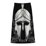 Black And White Spartan Helmet Print Cotton Front Slit Maxi Skirt
