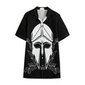 Black And White Spartan Helmet Print Cotton Hawaiian Shirt