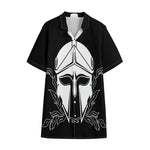Black And White Spartan Helmet Print Cotton Hawaiian Shirt