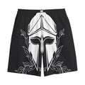 Black And White Spartan Helmet Print Cotton Shorts
