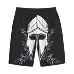 Black And White Spartan Helmet Print Cotton Shorts