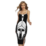Black And White Spartan Helmet Print Cross Back Cami Dress