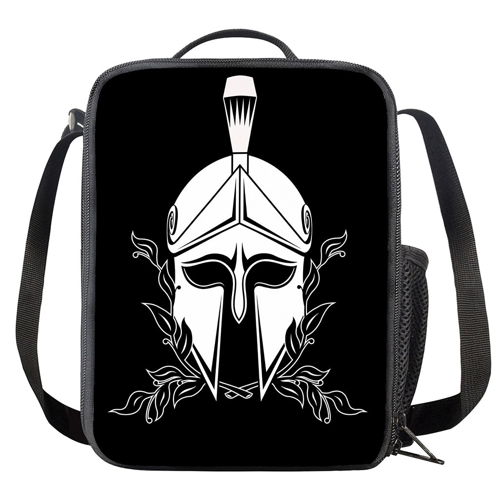 Black And White Spartan Helmet Print Crossbody Lunch Bag