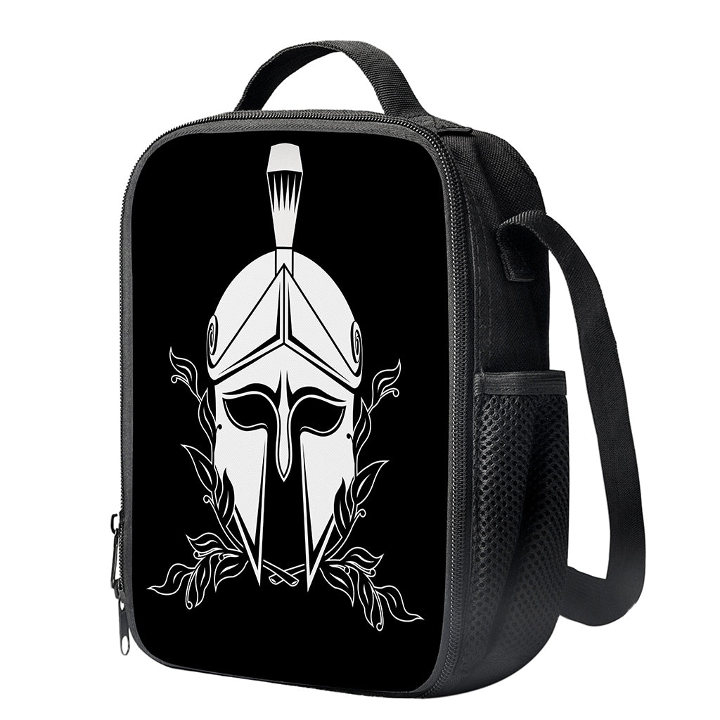 Black And White Spartan Helmet Print Crossbody Lunch Bag