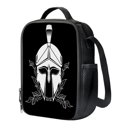 Black And White Spartan Helmet Print Crossbody Lunch Bag
