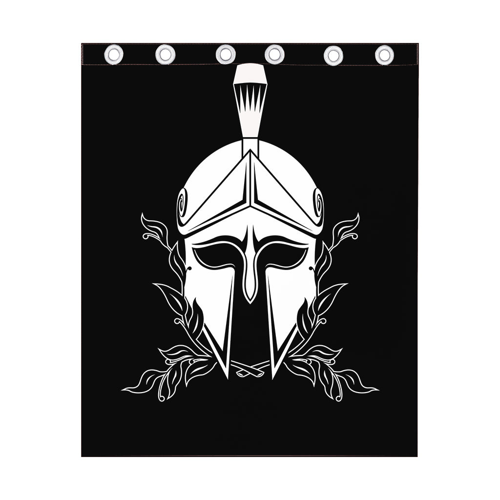 Black And White Spartan Helmet Print Curtain