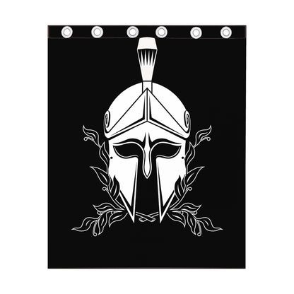 Black And White Spartan Helmet Print Curtain