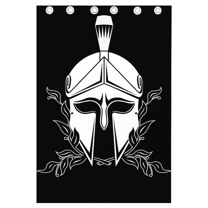 Black And White Spartan Helmet Print Curtain