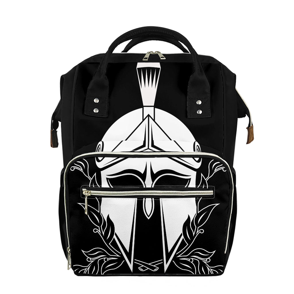 Black And White Spartan Helmet Print Diaper Bag