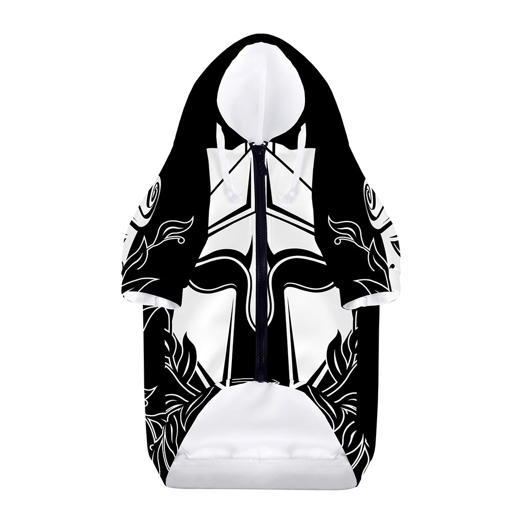 Black And White Spartan Helmet Print Dog Zip Up Hoodie