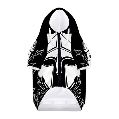 Black And White Spartan Helmet Print Dog Zip Up Hoodie