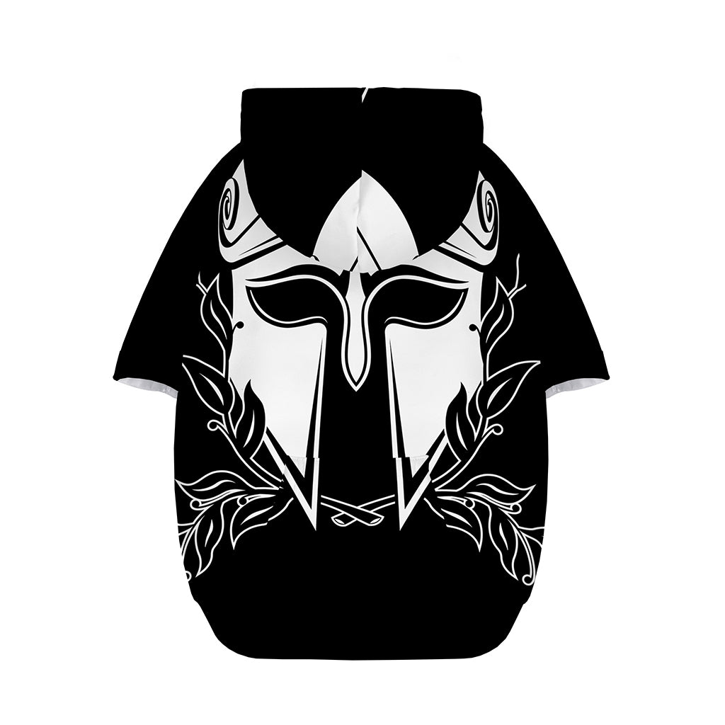 Black And White Spartan Helmet Print Dog Zip Up Hoodie