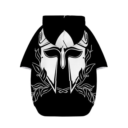 Black And White Spartan Helmet Print Dog Zip Up Hoodie
