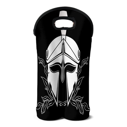 Black And White Spartan Helmet Print Double Neoprene Wine Tote