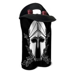 Black And White Spartan Helmet Print Double Neoprene Wine Tote