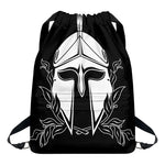 Black And White Spartan Helmet Print Drawstring Backpack