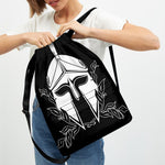 Black And White Spartan Helmet Print Drawstring Backpack