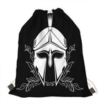 Black And White Spartan Helmet Print Drawstring Bag