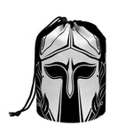 Black And White Spartan Helmet Print Drawstring Makeup Bag