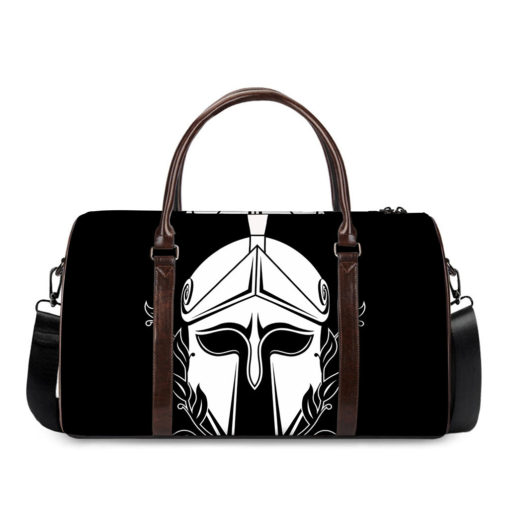 Black And White Spartan Helmet Print Duffle Bag