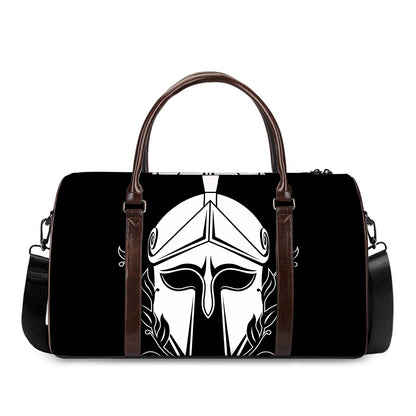 Black And White Spartan Helmet Print Duffle Bag