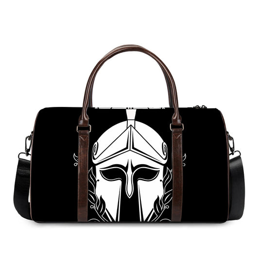 Black And White Spartan Helmet Print Duffle Bag