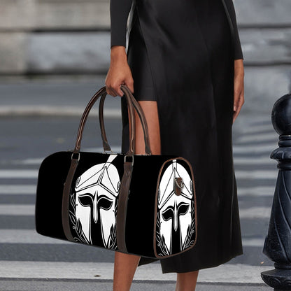 Black And White Spartan Helmet Print Duffle Bag