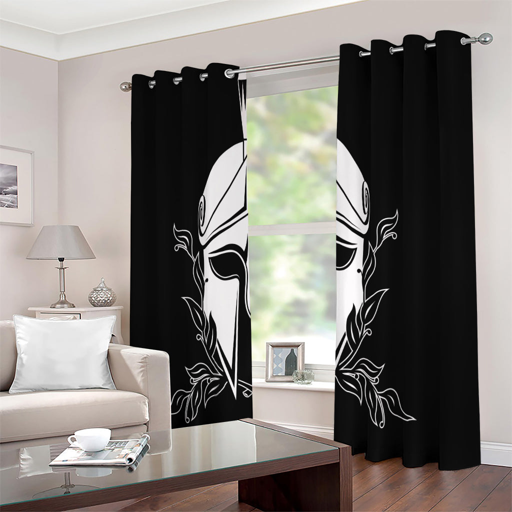 Black And White Spartan Helmet Print Extra Wide Grommet Curtains