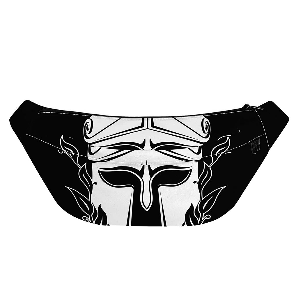 Black And White Spartan Helmet Print Fanny Pack