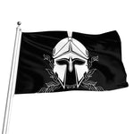 Black And White Spartan Helmet Print Flag