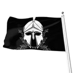 Black And White Spartan Helmet Print Flag
