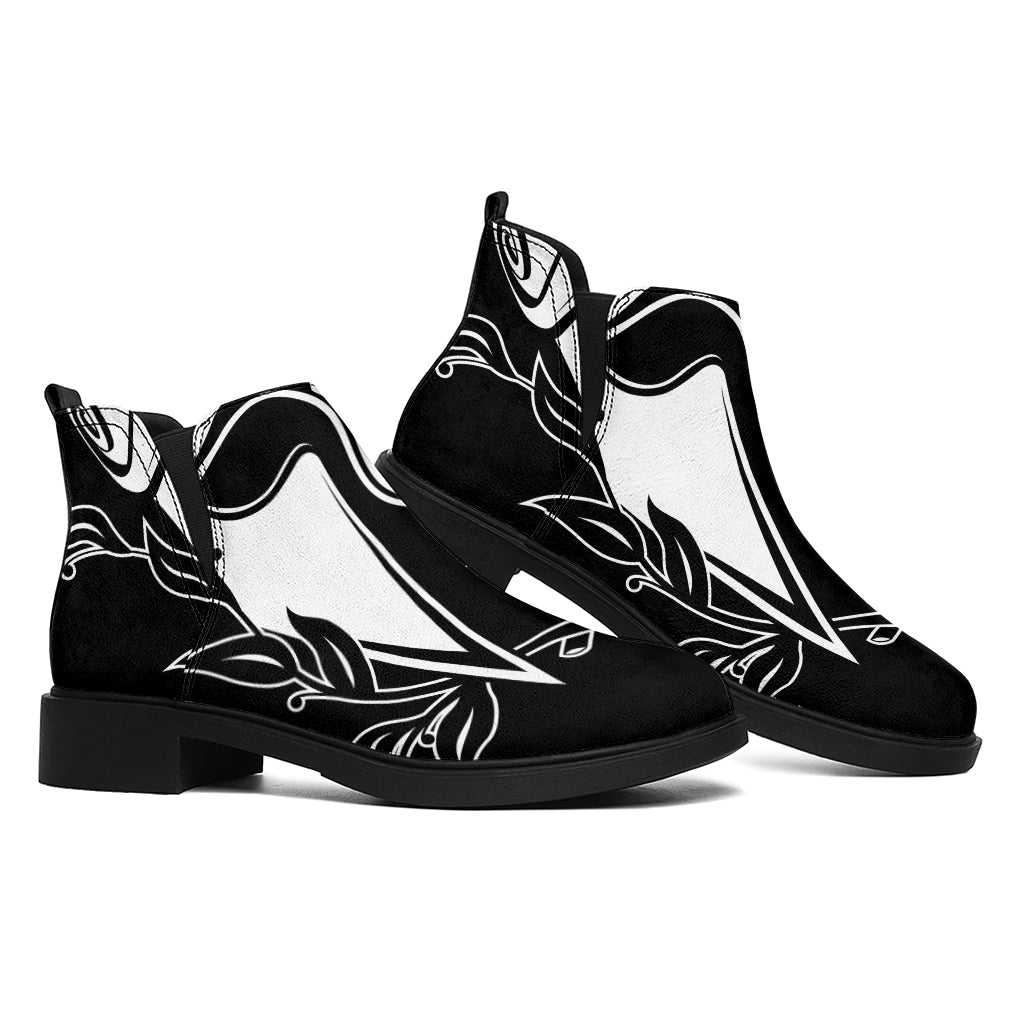 Black And White Spartan Helmet Print Flat Ankle Boots