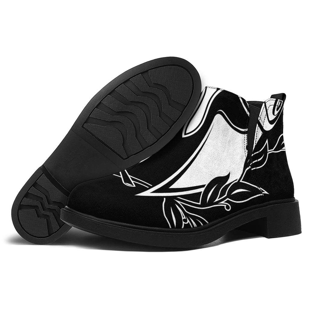 Black And White Spartan Helmet Print Flat Ankle Boots