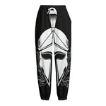 Black And White Spartan Helmet Print Fleece Lined Knit Pants