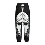 Black And White Spartan Helmet Print Fleece Lined Knit Pants