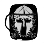 Black And White Spartan Helmet Print Front Pocket Bible Bag