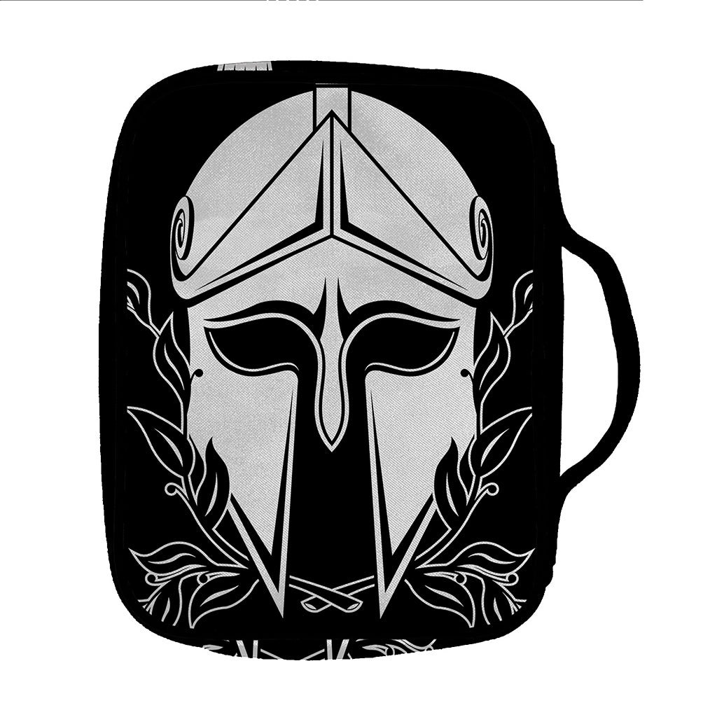 Black And White Spartan Helmet Print Front Pocket Bible Bag