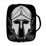 Black And White Spartan Helmet Print Front Pocket Bible Bag
