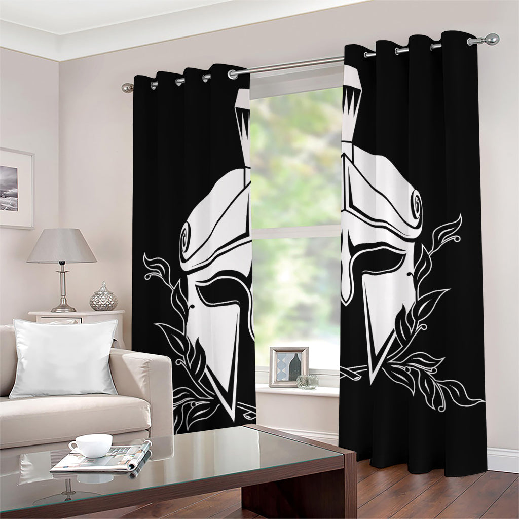 Black And White Spartan Helmet Print Grommet Curtains