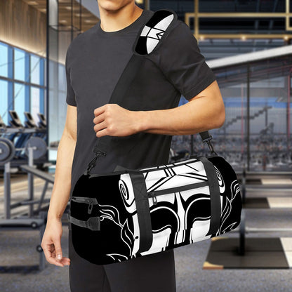Black And White Spartan Helmet Print Gym Bag