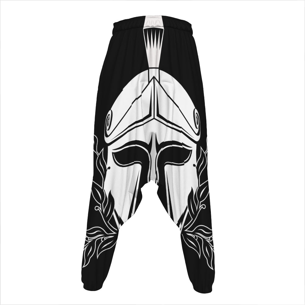 Black And White Spartan Helmet Print Hammer Pants