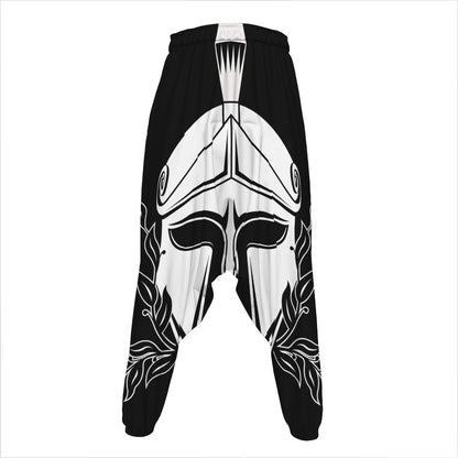Black And White Spartan Helmet Print Hammer Pants