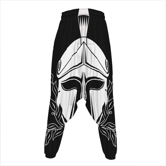Black And White Spartan Helmet Print Hammer Pants