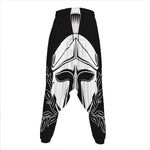 Black And White Spartan Helmet Print Hammer Pants