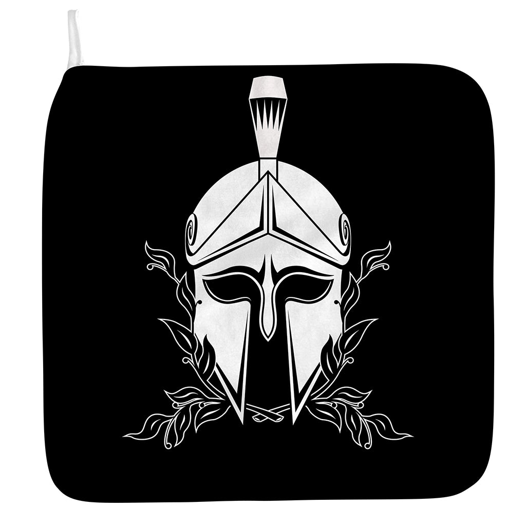 Black And White Spartan Helmet Print Hand Towel