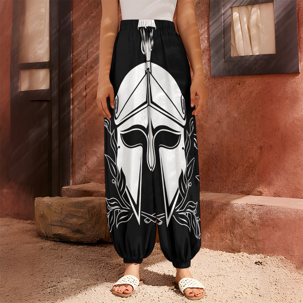 Black And White Spartan Helmet Print Harem Pants