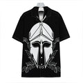 Black And White Spartan Helmet Print Hawaiian Shirt