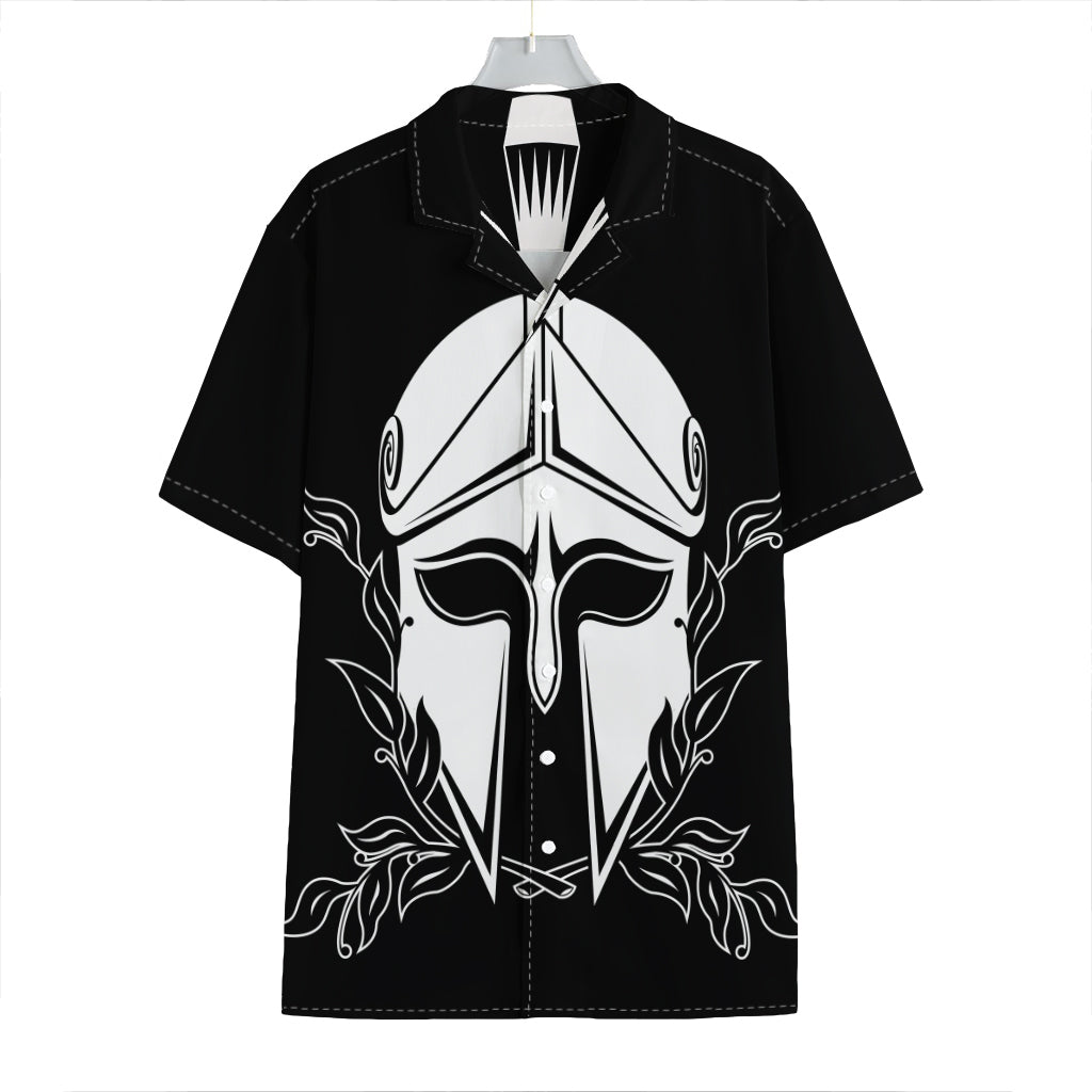 Black And White Spartan Helmet Print Hawaiian Shirt