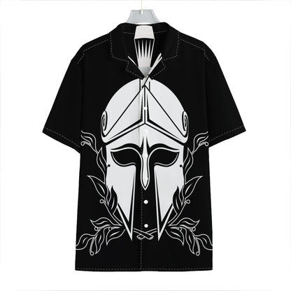 Black And White Spartan Helmet Print Hawaiian Shirt