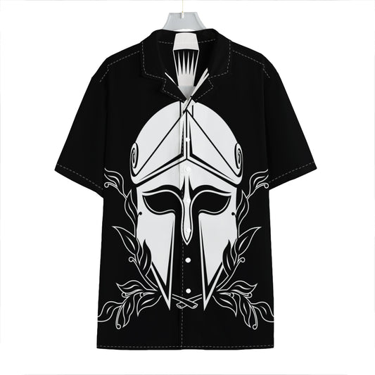 Black And White Spartan Helmet Print Hawaiian Shirt